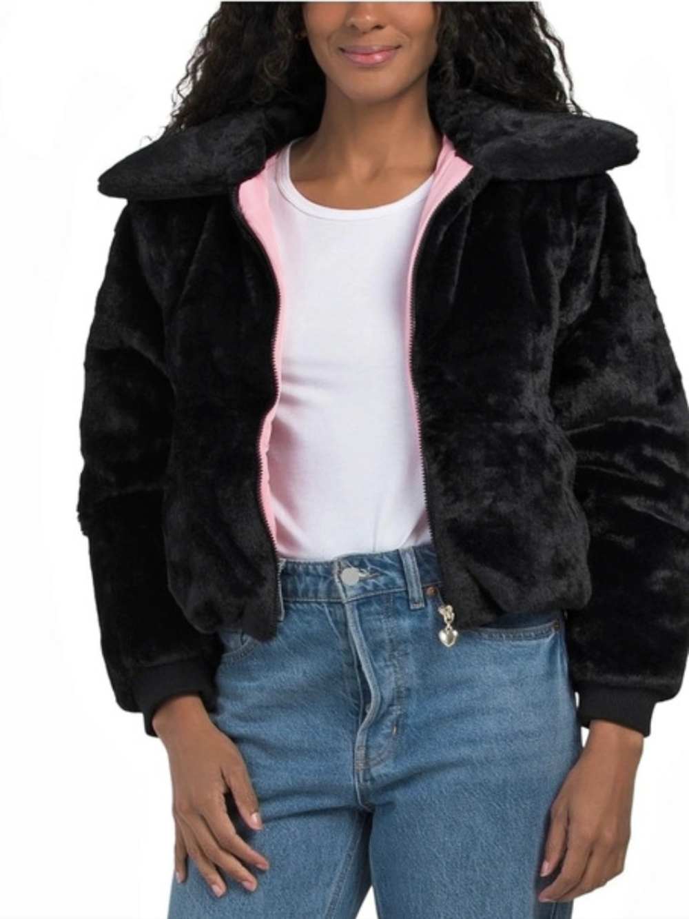 🖤▪️Juicy Couture▪️ Faux Fur Heart Logo Jacket Black & Pink Size M and L